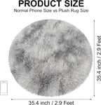 Tie Dye Grey Round Rugs Small 3x3 ft Fluffy Circle Rug Furry Carpet Shaggy - Image 2
