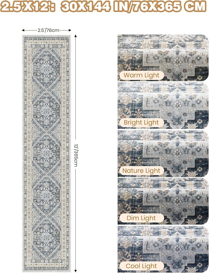 Carpet Runners for Hallway 12ft, Non-Slip Long Bathroom Rugs Runner for Kitchen - Image 2