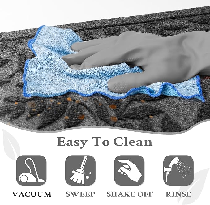 Grey Leaves Outdoor Indoor Entrance Door mat, Absorbent Durable Heavy Duty - Image 7