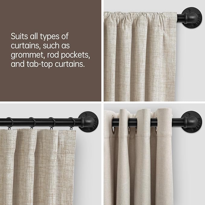 Zeerobee Curtain Rods for Windows 32 to 48, 1 Inch Industrial Wrap Around Black - Image 8