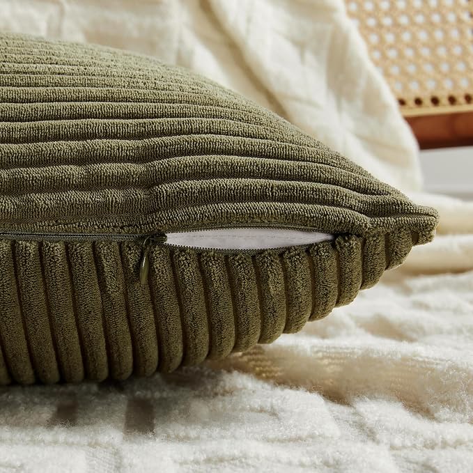 Fancy Homi 2 Packs Olive Green Lumbar Decorative Throw Pillow Covers 14x22 Inch - Image 4