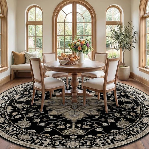 Area Rugs 8ft Washable Non-Slip, Floral Vintage Distress Print Pattern - Image 2
