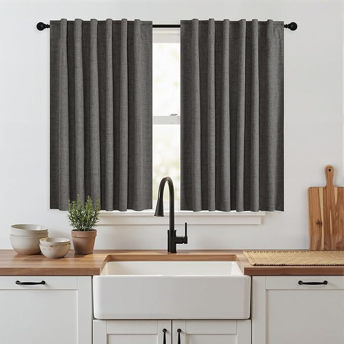 RYB HOME Grey 100% Blackout Short Curtains 52 Width 45 inch Length, Light by RYBHOME