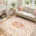 RELEANY Area Rugs 4'x6' Washable Non-Slip, Floral Vintage Distress Print by RELEANY