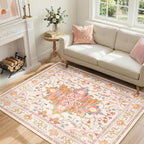 RELEANY Area Rugs 4'x6' Washable Non-Slip, Floral Vintage Distress Print by RELEANY