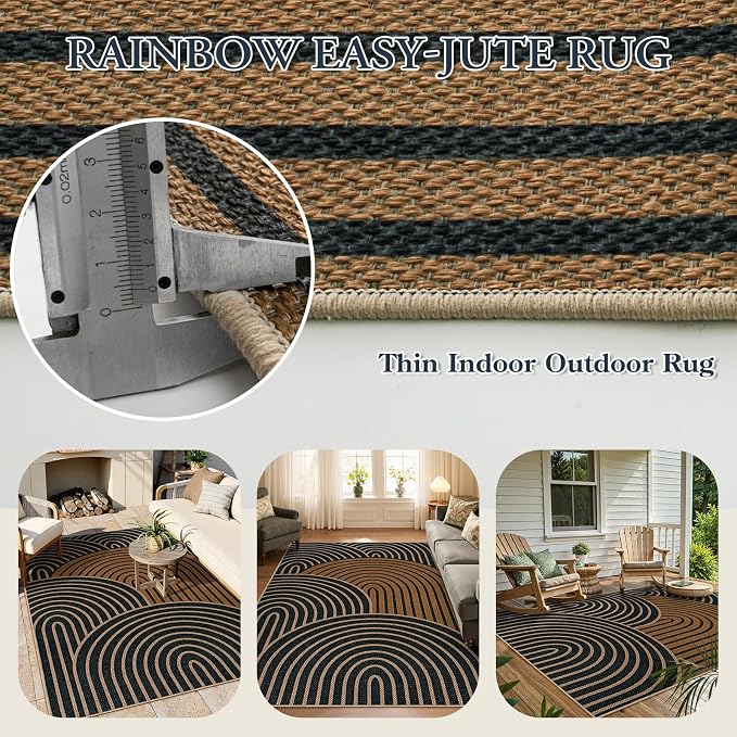 Lahome Enfys Modern Rainbow Easy Jute Carpet, Washable Rugs 5x7 - Image 4