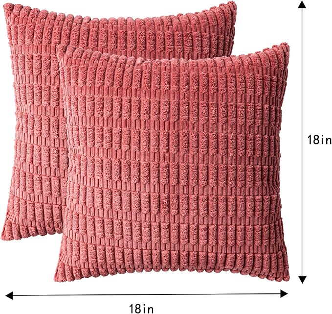 Pack of 2 Corduroy Decorative Throw Pillow Covers 18x18 InchSoft Boho Striped - Image 7
