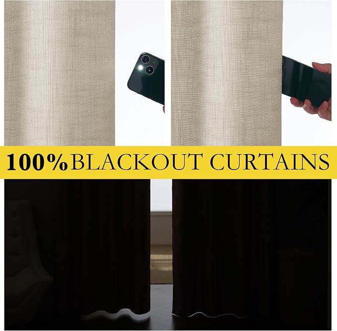 NICETOWN Taupe 100% Blackout Linen Curtains 102 inch Long Burg, Farmhouse Thick - Image 3