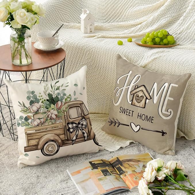 AVOIN colorlife Bless Our Home Farmhouse Eucalyptus Leaves Throw Pillow Covers - Image 4