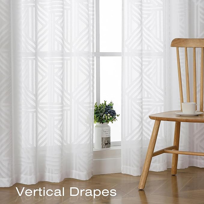 Simplebrand Sheer White Kitchen Curtains 36 Inch Length Tier Curtains 2 Panels - Image 5