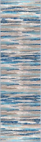 Lansny Modern Abstract Bedroom Runner Rug 2x7, Non-Slip Soft Thin Faux Wool Mat - Image 9