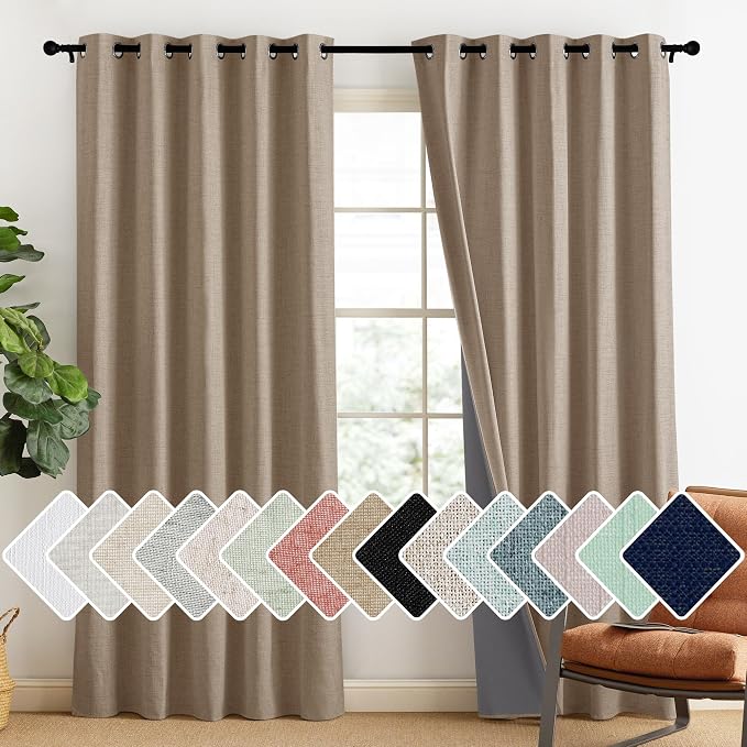 NICETOWN Burlap Vintage Open Linen Weave Flax Thermal Curtains, 100% Blackout by NICETOWN