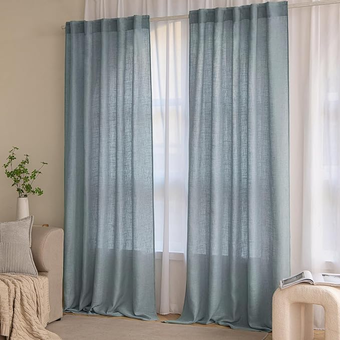 MIULEE Dusty Blue Linen Curtains 108 Inches Long 2 Panels - Image 7