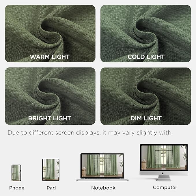 Joydeco Linen Curtains 90 Inch Length 2 Panel Sets, Light Filtering Curtains - Image 2