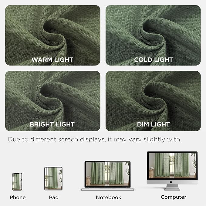 Joydeco Linen Curtains 108 Inch Length 2 Panel Sets, Light Filtering Curtains - Image 2