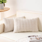 Pack of 2 Corduroy Decorative Throw Pillow Covers 12x20 InchSoft Boho Striped by Unknown