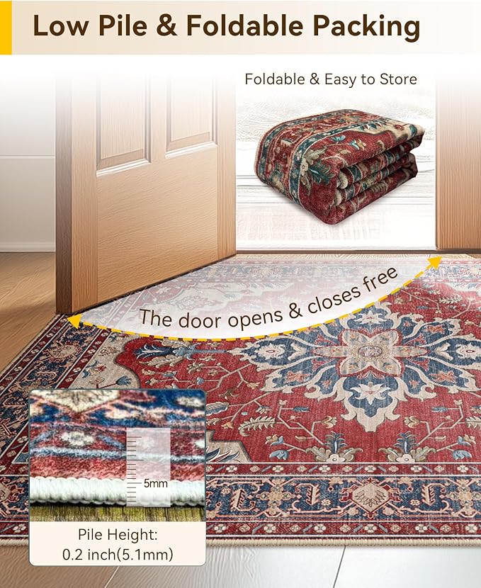 RELEANY Area Rugs 8'x10' Washable Non-Slip, Floral Vintage Distress Print - Image 4
