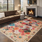 Area Rugs 10x14 Living Room, Non Slip Machine Washable Floral Rugs, Low Pile - Image 6