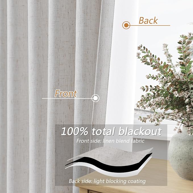 Guken 100% Natural Linen Blackout Curtains 84 Inch Long 2 Panels Set - Image 4