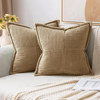 MIULEE Khaki Corduroy Decorative Euro Sham Pillow Covers 24x24 Inch by MIULEE