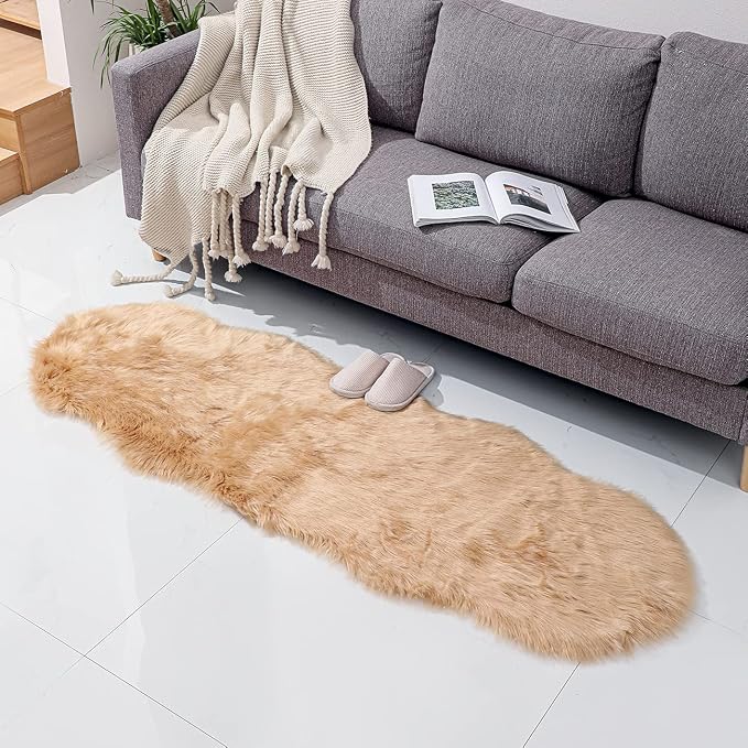 linmopm Faux Fur Rug Sheepskin Shag Fluffy Fuzzy Beige 2x6 ft Runner Rugs by Limopmfauxfurproducts