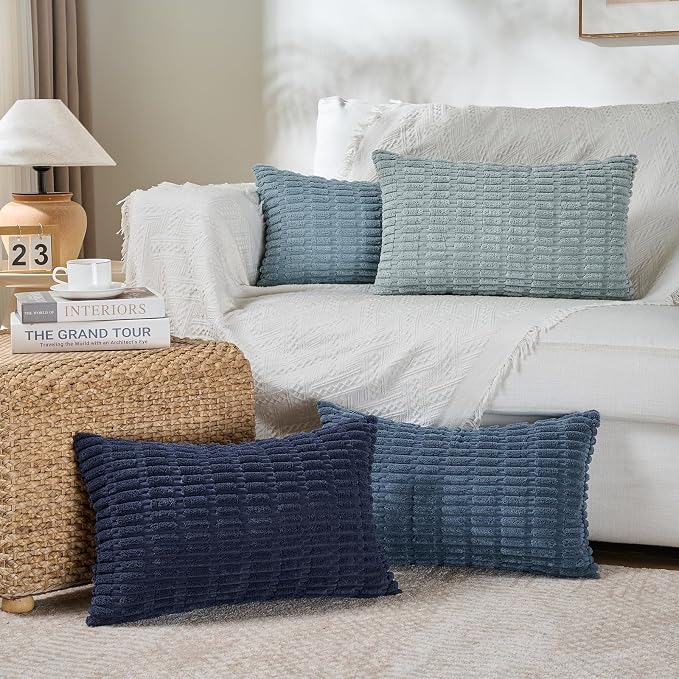 Fancy Homi Set of 4 Blue Long Lumbar Rectangle Decorative Throw Pillow Covers - Image 5