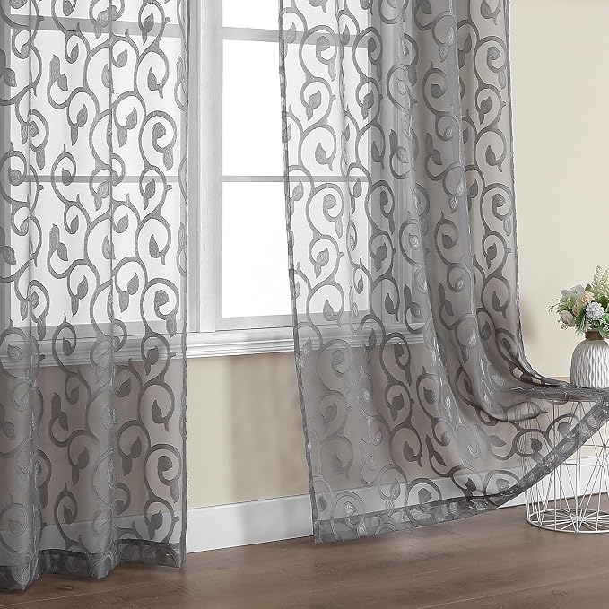 OWENIE Furman Grey Sheer Curtains 72 inches Long 2 Panels Set, Light Filtering by OWENIE