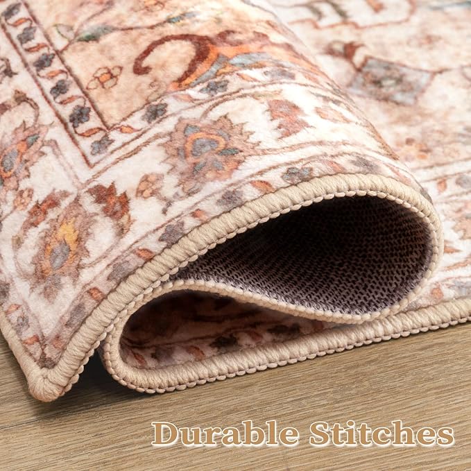 SERISSA Boho Area Rug 5x7 Peach Cream, Washable Large Rugs - Image 5