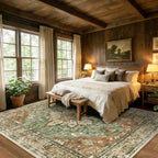 Area Rugs 10'x12' Washable Non-Slip, Floral Vintage Distress Print Pattern - Image 3