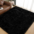Goolela Black Sheepskin Area Rug 8x10 Fluffy Fuzzy Furry Shag Carpet by Goolela