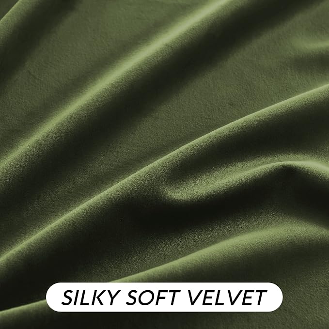 RYB HOME Green Velvet Curtains 96 inch, Solid Room Darkening Window Curtains - Image 7