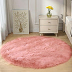 Goolela Pink Circle Rug 4ft for Girls Bedroom Round Fuzzy Fluffy Faux Fur - Image 2