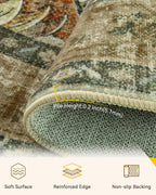 Area Rugs 8ft Washable Non-Slip, Floral Vintage Distress Print Pattern - Image 4