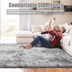 Shag Area Rug for Bedroom 5x8, Tie-Dyed Grey Fluffy Area Rugs for Living Room - Image 5
