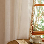 MYSKY HOME 90 Inch Boho Cream Semi Sheer Curtains Light Filtering Back Tab - Image 7
