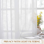 NICETOWN White Faux Linen Semi Sheer Curtains 63 inch Length - Image 4