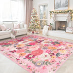 Pink Floral Girls Room Rug 5x7, Non-Slip Washable Rugs - Image 6