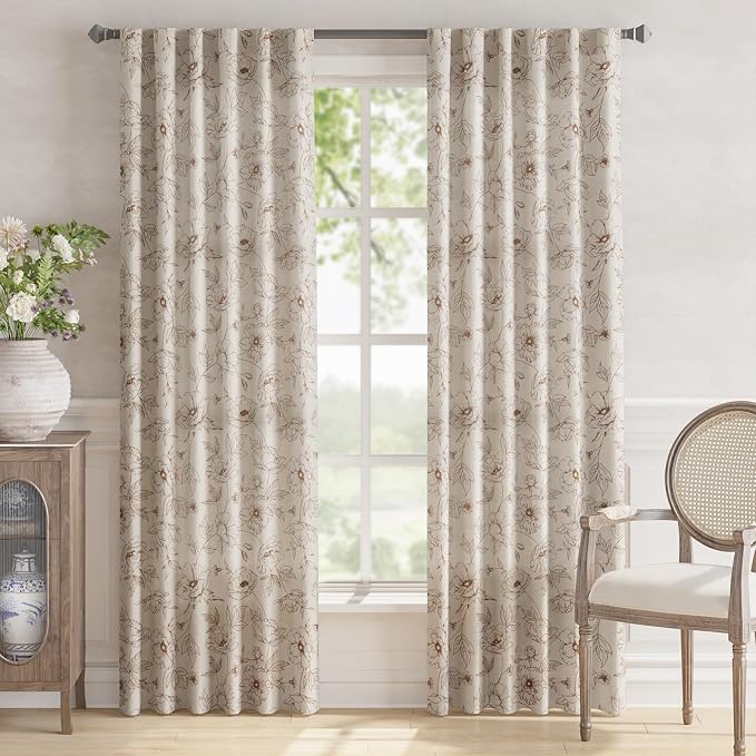 jinchan Floral Linen Curtains for Living Room 84 Inch Length Brown Flower - Image 2