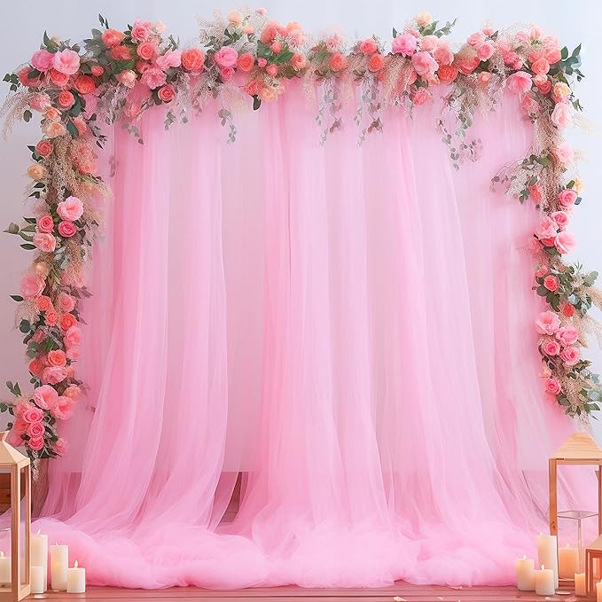 20ft x 15ft Pink Tulle Backdrop Curtain - Image 8