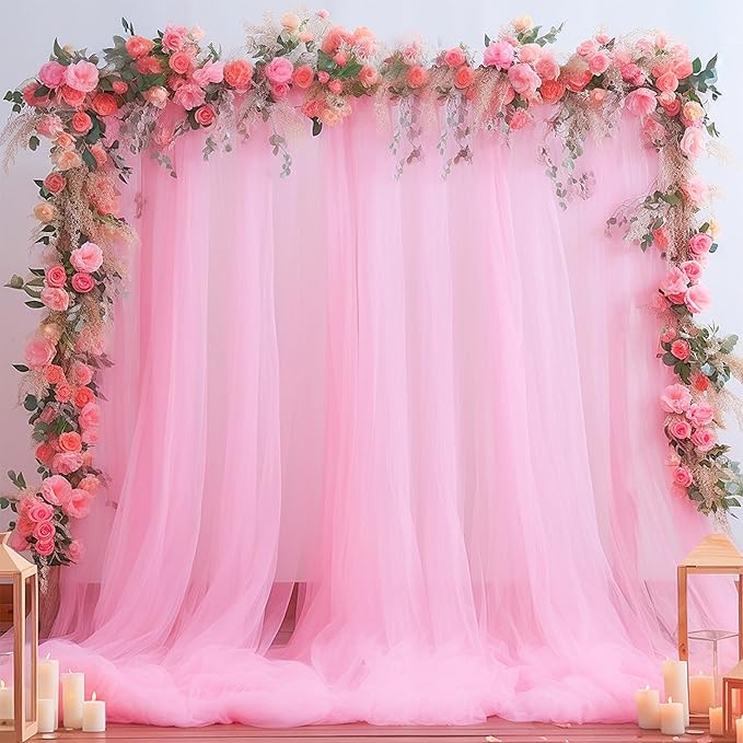10ft x 12ft Pink Tulle Backdrop Curtain - Image 8