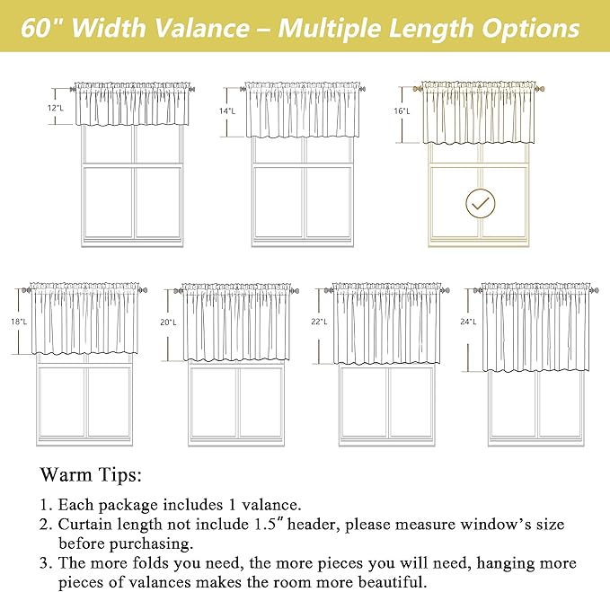 Linen Valances for Windows, Light Filtering Faux Linen Textured Small Short - Image 3