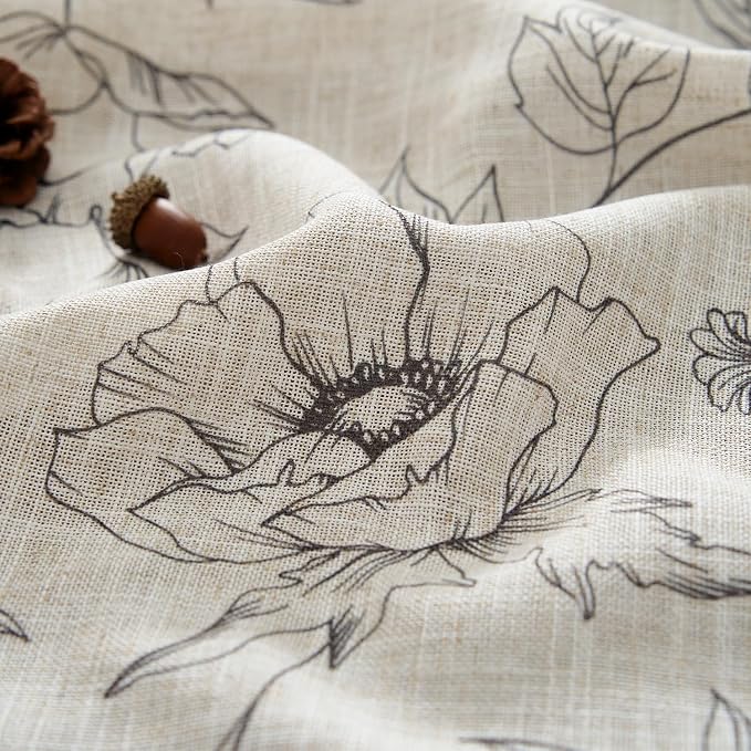 jinchan Floral Linen Curtains for Living Room 63 Inch Length Grey Flower - Image 4