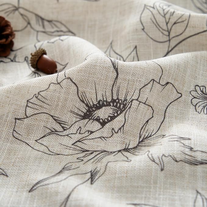 jinchan Linen Floral Curtains for Living Room 84 Inch Length Grey Flower - Image 4