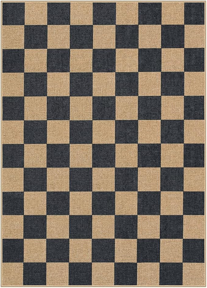 Lahome Checkered Easy Jute Area Rug, 5x7 Outdoor Patio Rug Washable Carpet - Image 8