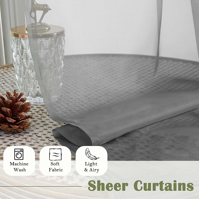Lecloud Charcoal Grey Sheer Curtains 108 Inches Long 2 Pcs, Airy Light - Image 8