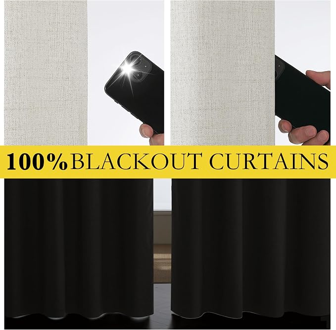 NICETOWN Snowbound Vintage Linen 100% Blackout Curtains - Image 4