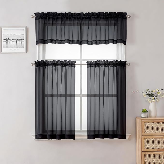 Lecloud 36 Inch Black Curtains Sheer Tiers - Image 8