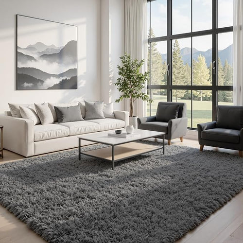 6x9 Area Rugs for Living Room Rug: Soft Fluffy Shag Gray Rugs for Bedroom by CarpetAddColortoYourLife