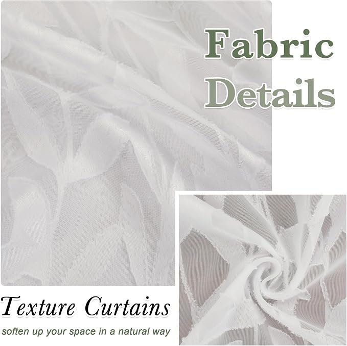 Lecloud Leia Jacquard Textured Ivory Semi Sheer Curtain 45 Inch Length - Image 8