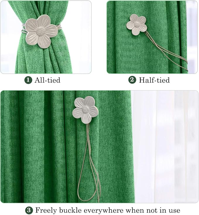 Lewondr Vintage Magnetic Curtain Tieback, 1 Pair Resin Flower Curtain Drapery - Image 2